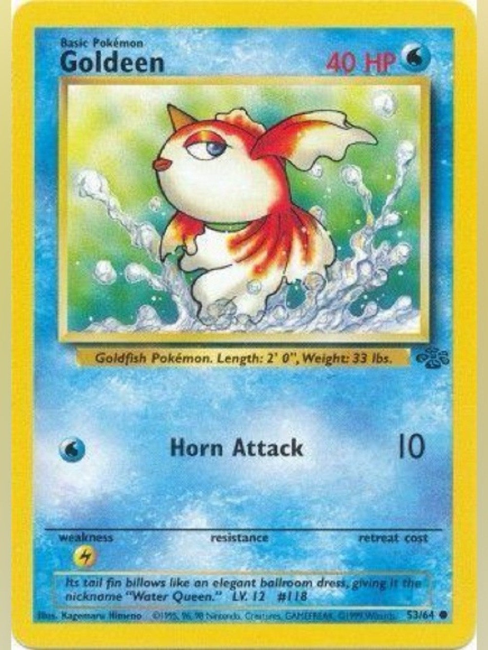 NINTENDO POKEMON TCG GOLDEEN #53/64 JUNGLE UNLIMITED SET WOTC 1999 VINTAGE